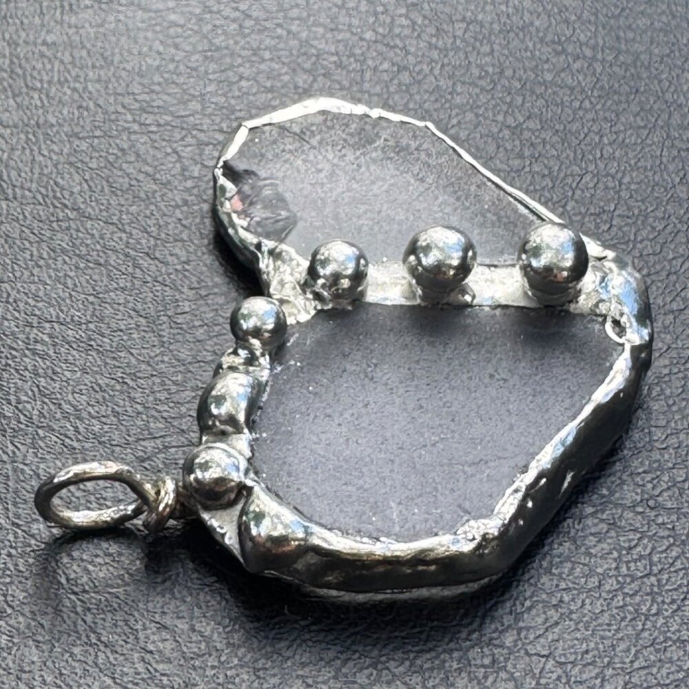Handcrafted Stained Glass Heart Pendant w/ Silver Blend Metalwork SS Ball Chain - Picture 8 of 13